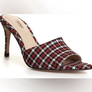 L'AGENCE Red and Black Houndstooth Heels